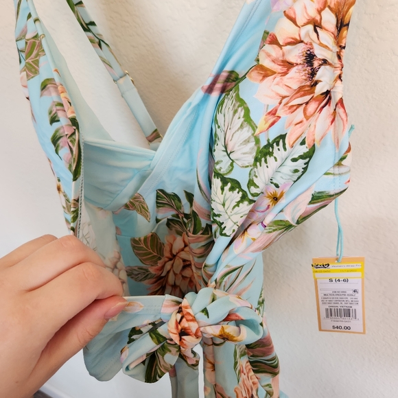 Kona Sol Women's Wrap-Front One Piece Floral Tropical Swimsuit - Picture 4 of 9